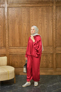 Gizli Fermuar Detay Takım Kırmızı