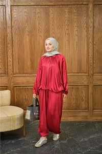 Gizli Fermuar Detay Takım Kırmızı