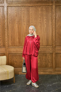 Gizli Fermuar Detay Takım Kırmızı