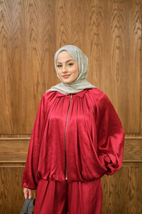 Gizli Fermuar Detay Takım Kırmızı