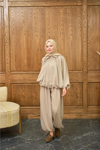 Gizli Fermuar Detay Takım Krem