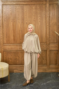 Gizli Fermuar Detay Takım Krem