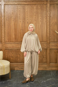 Gizli Fermuar Detay Takım Krem