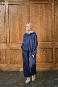 Gizli Fermuar Detay Takım Lacivert