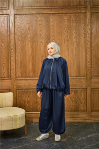 Gizli Fermuar Detay Takım Lacivert