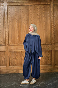 Gizli Fermuar Detay Takım Lacivert