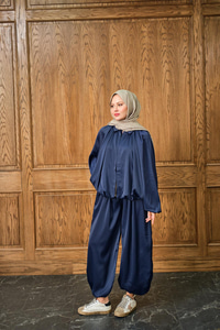 Gizli Fermuar Detay Takım Lacivert