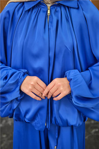 Gizli Fermuar Detay Takım Saks Mavi