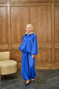 Gizli Fermuar Detay Takım Saks Mavi