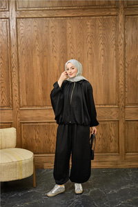 Gizli Fermuar Detay Takım Siyah