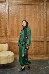 Gizli Fermuar Detay Takım Zümrüt Yeşil