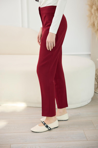 Gizli Fermuar Detaylı Kumaş Pantolon Bordo