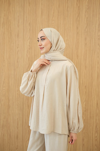 Gizli Fermuar Detaylı Müslin Takım Krem