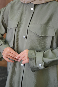 Gizli Fermuar Detaylı Takım Fıstık Yeşil