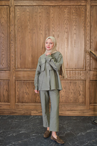 Gizli Fermuar Detaylı Takım Fıstık Yeşil