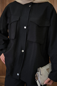 Gizli Fermuar Detaylı Takım Siyah