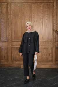 Gizli Fermuar Detaylı Takım Siyah