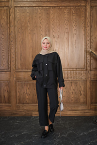 Gizli Fermuar Detaylı Takım Siyah