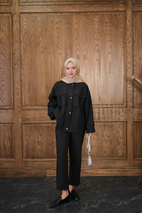 Gizli Fermuar Detaylı Takım Siyah