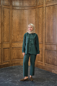 Gizli Fermuar Detaylı Takım Zümrüt Yeşil