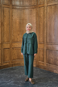 Gizli Fermuar Detaylı Takım Zümrüt Yeşil