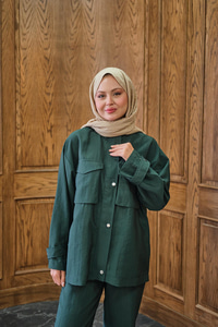 Gizli Fermuar Detaylı Takım Zümrüt Yeşil