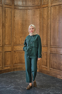 Gizli Fermuar Detaylı Takım Zümrüt Yeşil