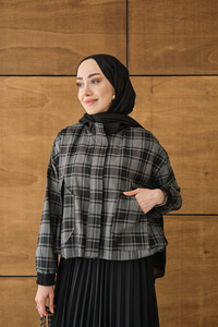 Gizli Fermuarlı Ekose Desen Eteği Tül Ve Pilise Detay Takım Siyah