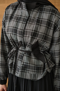 Gizli Fermuarlı Ekose Desen Eteği Tül Ve Pilise Detay Takım Siyah