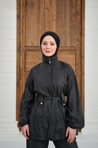 Gizli Fermuarlı Kemerli Pantolonlu Takım Siyah