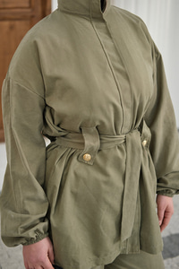 Gizli Fermuarlı Kemerli Pantolonlu Takım Küf Yeşil