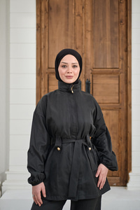 Gizli Fermuarlı Kemerli Pantolonlu Takım Siyah