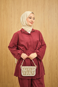 Gizli Fermuarlı Kemerli Pantolonlu Takım Bordo