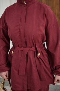 Gizli Fermuarlı Kemerli Pantolonlu Takım Bordo