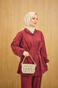 Gizli Fermuarlı Kemerli Pantolonlu Takım Bordo