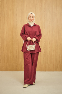 Gizli Fermuarlı Kemerli Pantolonlu Takım Bordo