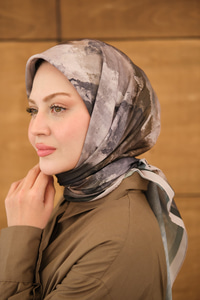 Gök Bulut Desen Eşarp Haki Yeşil