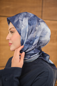 Gök Bulut Desen Eşarp Lacivert