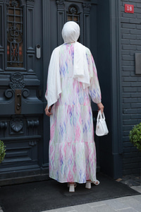 Gökkuşağı Desen Elbise Fıstık Yeşil