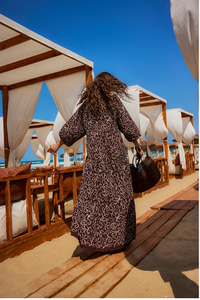 Gold Çicek Nakışlı Elbise Kahverengi