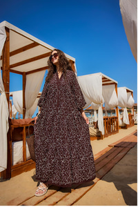 Gold Çicek Nakışlı Elbise Kahverengi