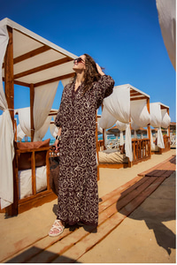 Gold Çicek Nakışlı Elbise Kahverengi