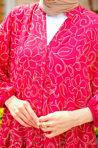 Gold Çicek Nakışlı Elbise Kırmızı