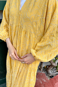 Gold Çicek Nakışlı Elbise Sarı