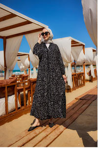 Gold Çicek Nakışlı Elbise Siyah