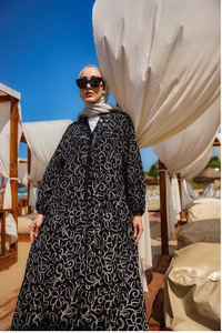 Gold Çicek Nakışlı Elbise Siyah