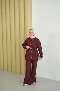 Gold Çıt Çıt Detay Takım Bordo