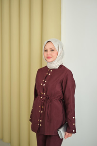 Gold Çıt Çıt Detay Takım Bordo