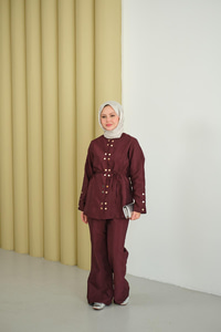 Gold Çıt Çıt Detay Takım Bordo