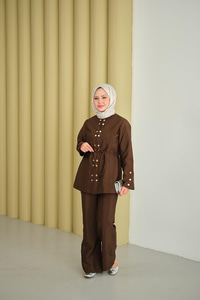 Gold Çıt Çıt Detay Takım Kahverengi